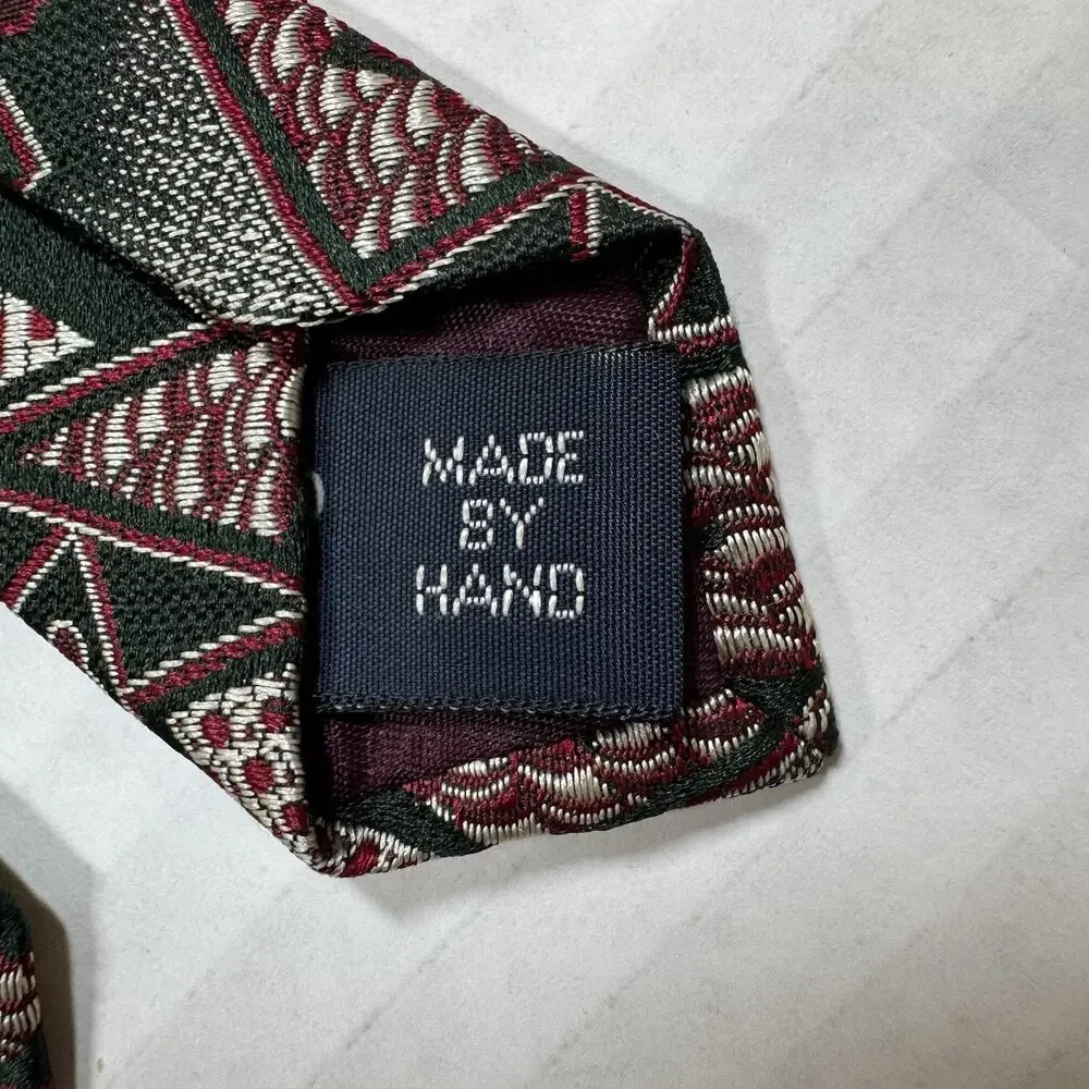 Rare VTG Polo Ralph Lauren Jacquard Woven Silk Tie Hand Made Geometric Abstract